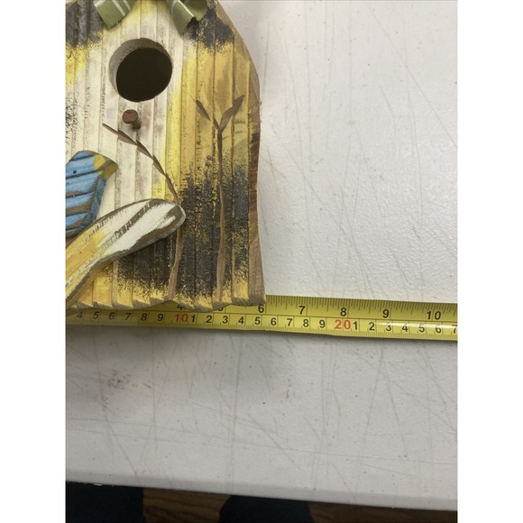 Vtg Handmade Cat Bird House Folk Art Primitive Whimsical Wood Blue Bird - Picture 10 of 11